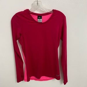 Nike Dri Fit long sleeve pink and red with thumb holes